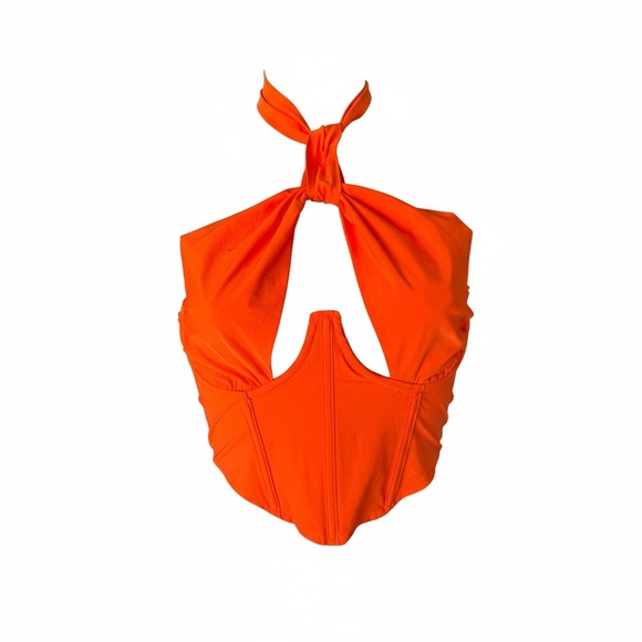 AKIRA Orange Violet Girl Cut Out Halter Top with tie back detail - Picture 2 of 5